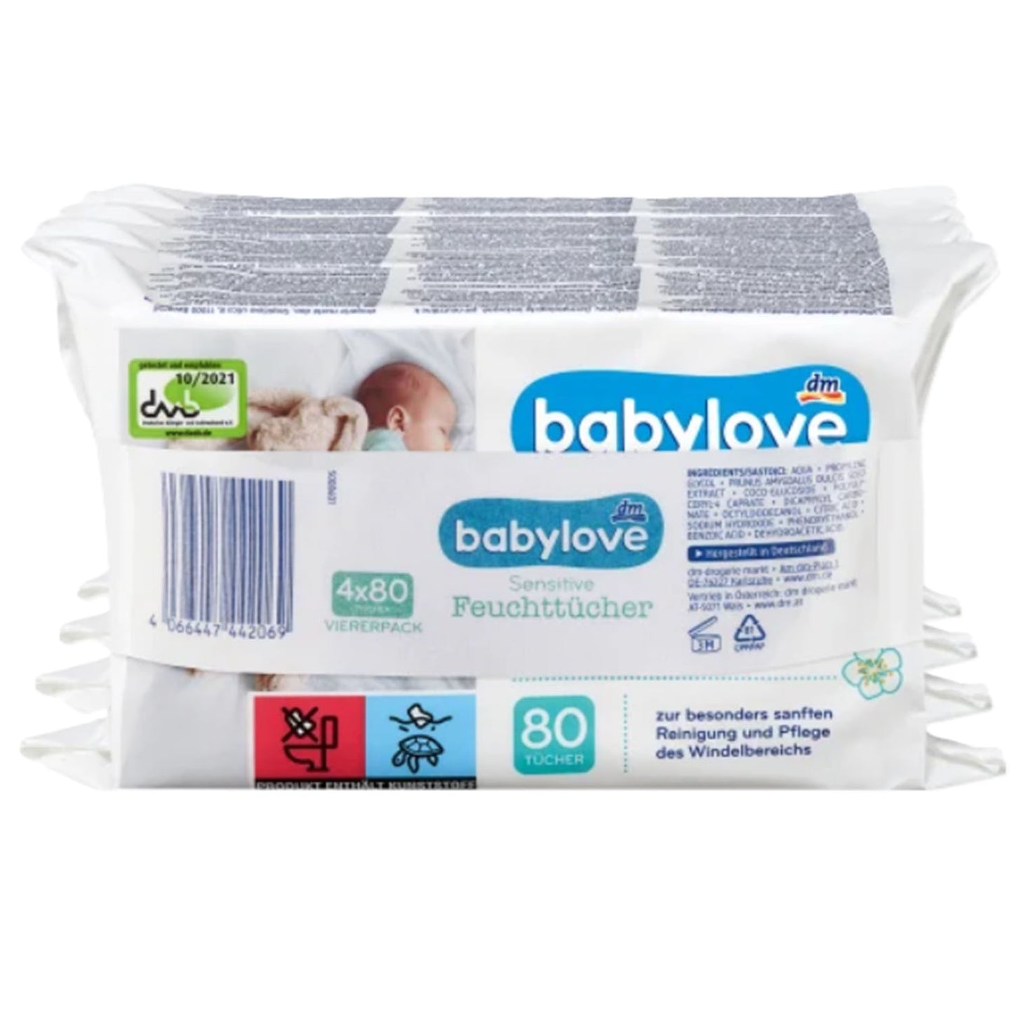 Babylove sensitive Feuchttücher Quattro-Pack (4x80 Tücher)