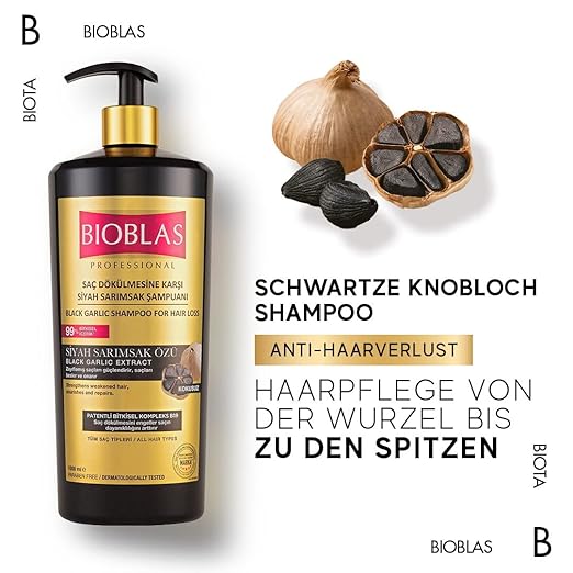 Bioblas Schwarzer Knoblauch Shampoo 1000ml - Anti Haarausfall für Frauen und Männer, Geruchlos, Dermatologisch Getestet (1000ml)