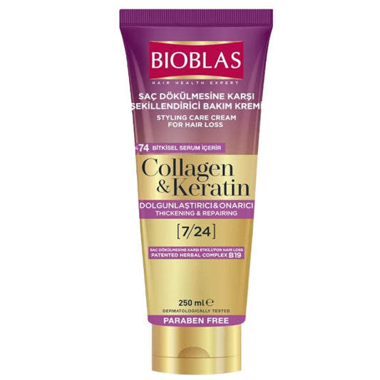 Bioblas Collagen & Keratin Styling-Pflegecreme 250ml - Wirksam gegen Haarausfall, Volumen & Reparatur - 7/24 Pflege