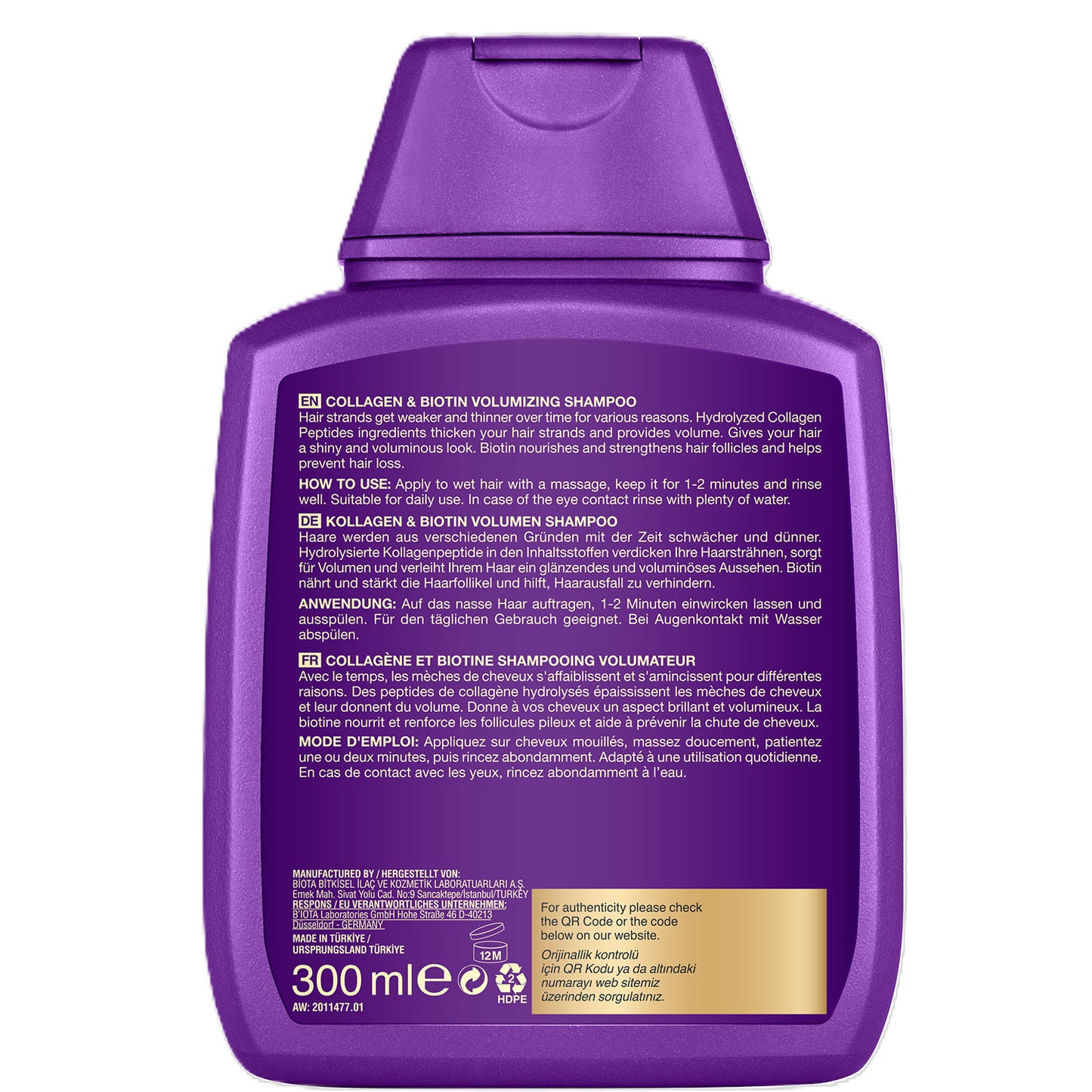 Bioxcin Collagen & Biotin Volumen Shampoo 300ml - Für Dickeres, Stärkeres & Fülligeres Haar - Gegen Haarausfall - Alle Haartypen