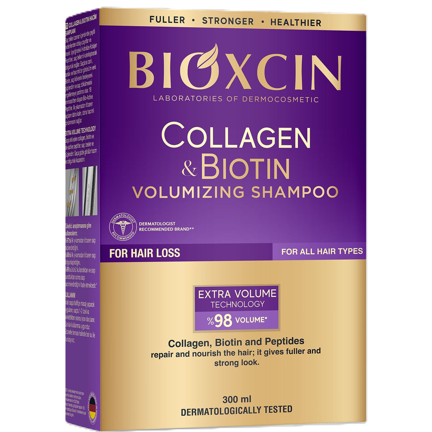 Bioxcin Collagen & Biotin Volumen Shampoo 300ml - Für Dickeres, Stärkeres & Fülligeres Haar - Gegen Haarausfall - Alle Haartypen