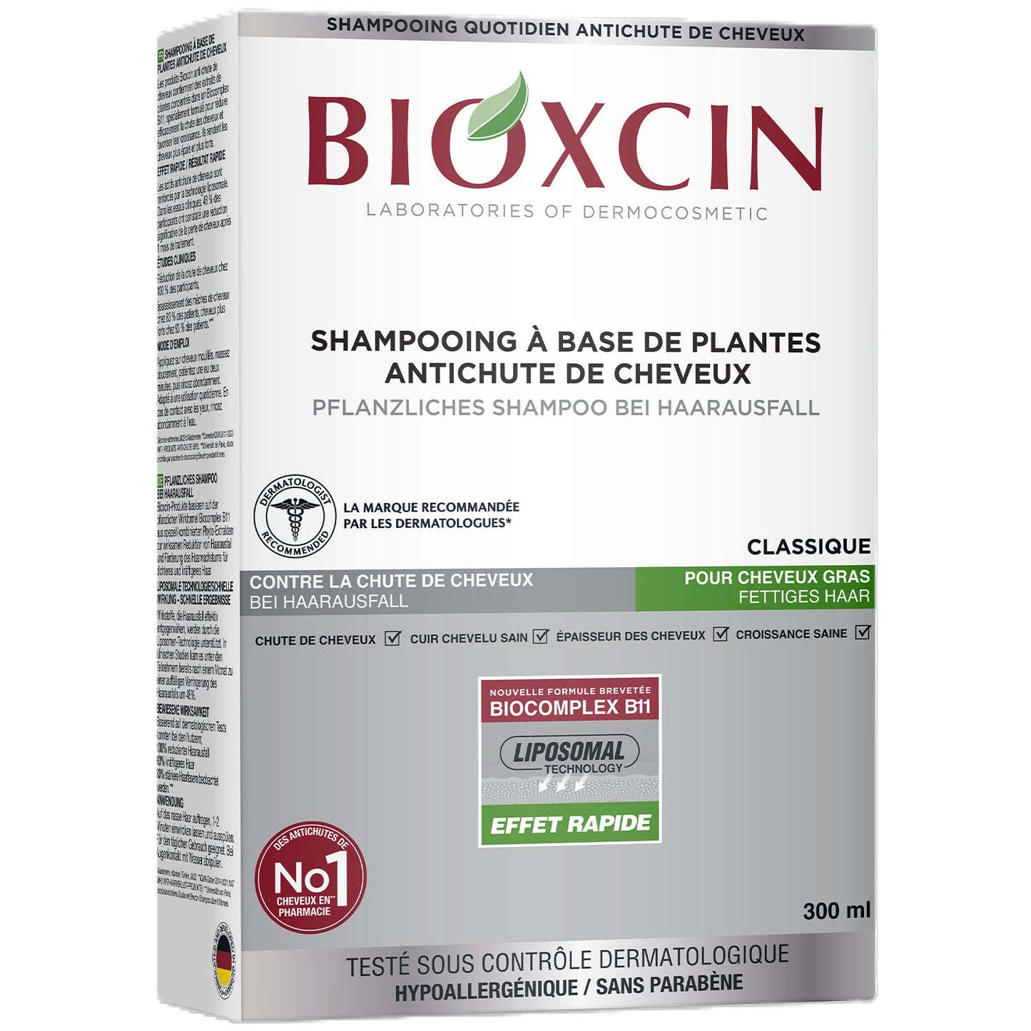 Bioxcin Shampoo gegen Haarausfall für Fettiges Haar (300 ml) – Pflanzliches Anti-Fett Shampoo mit BIOCOMPLEX B11 & Liposomen für Dichteres Haar & Weniger Haarausfall