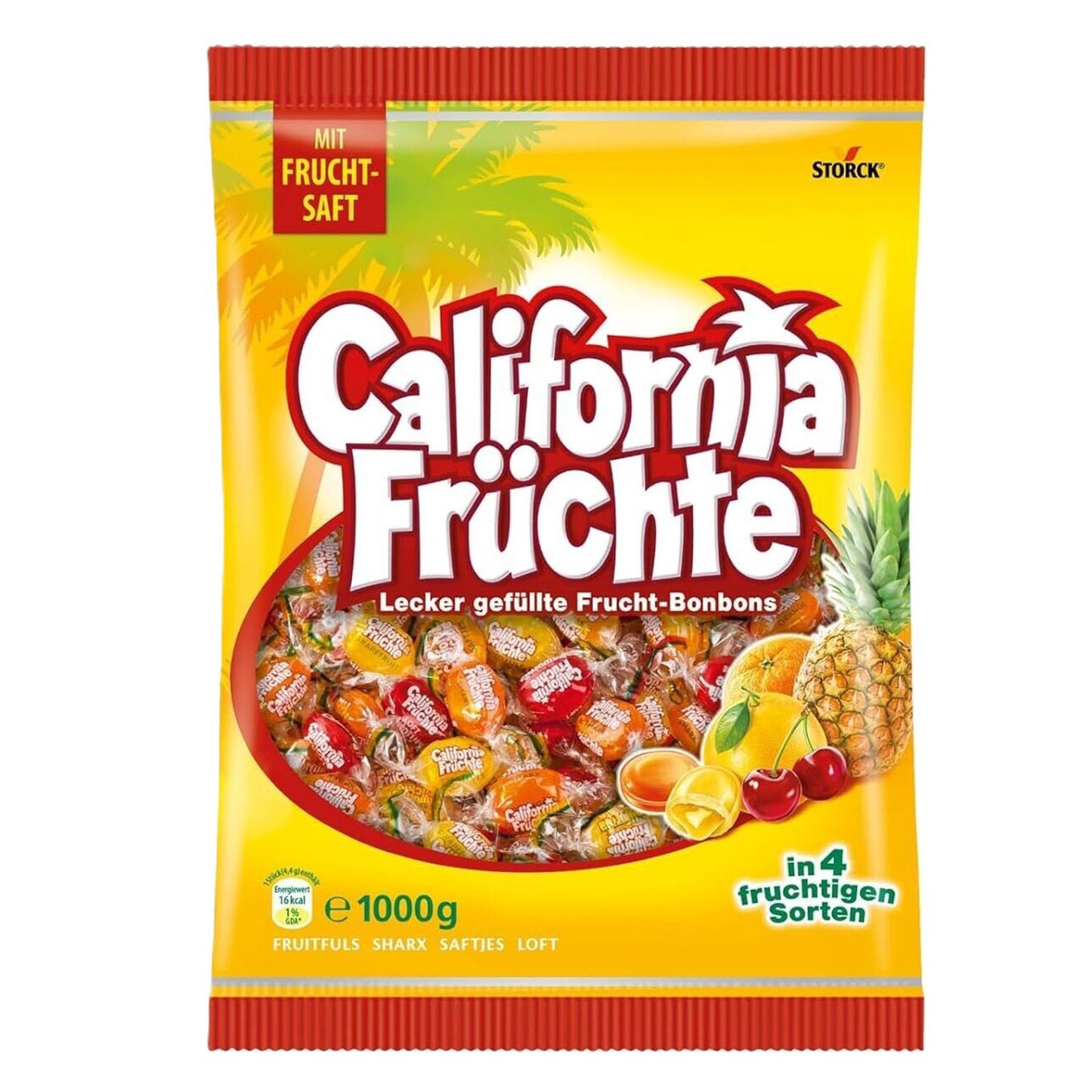 California Früchte – 1000g Vorratspackung - Gefüllte Bonbons mit Fruchtsaft