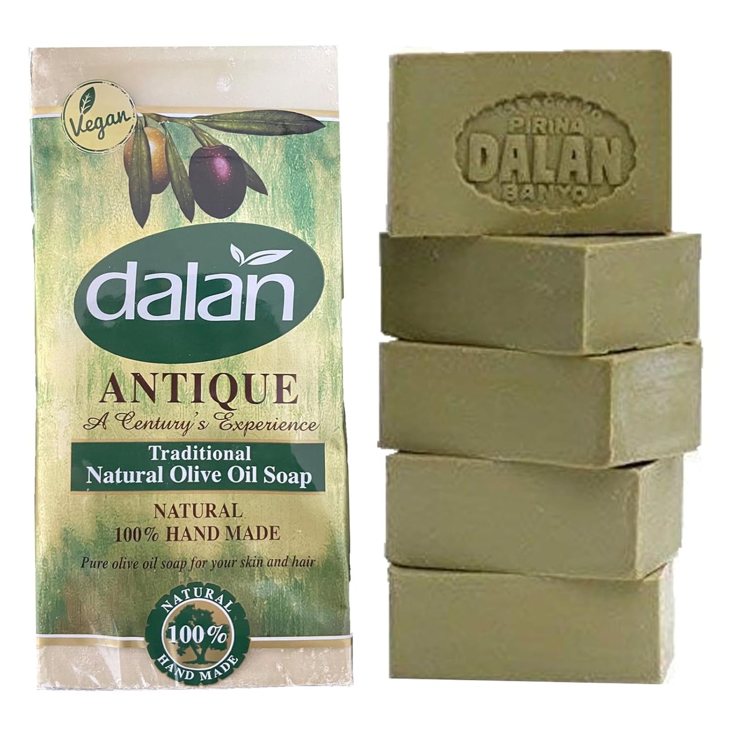 Dalan Seife 5x180 g, Natur, Handgefertigt, 100% Olivenöl Seife