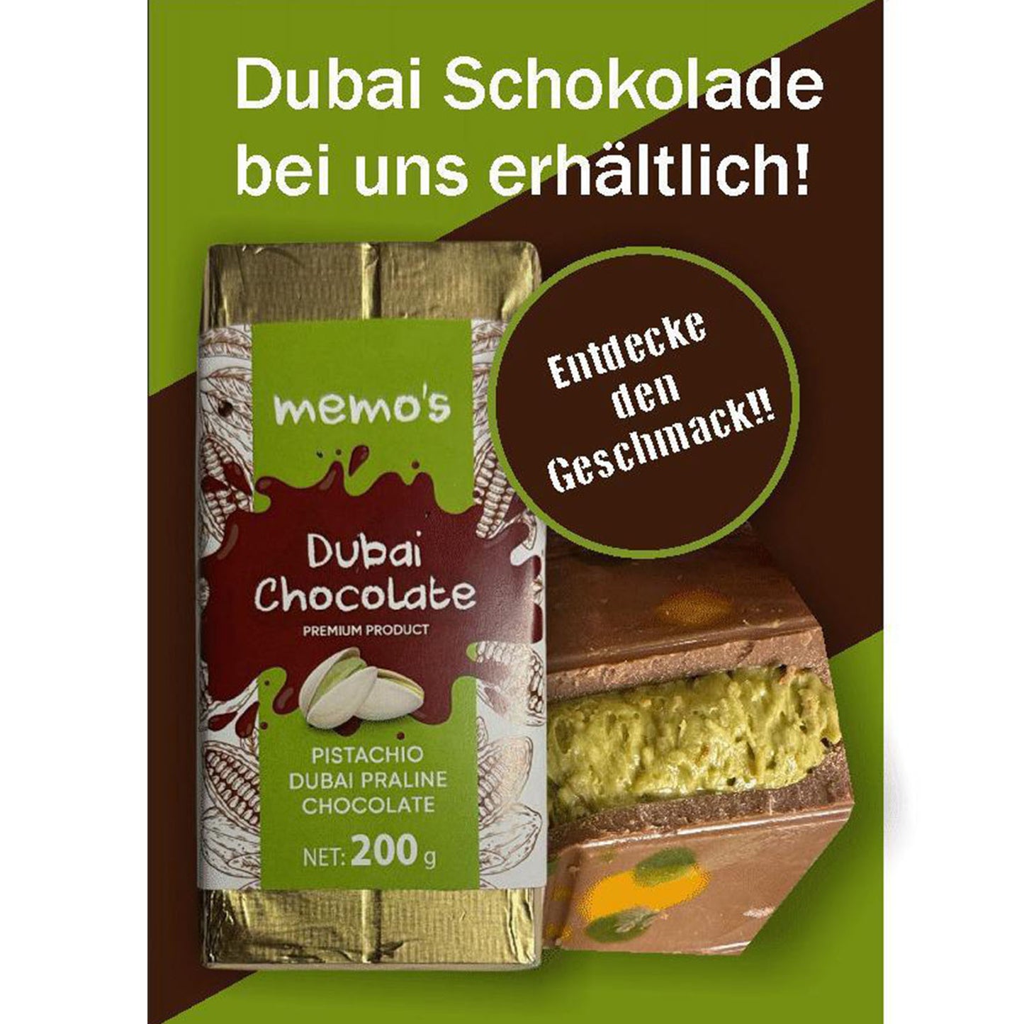 Dubai Schokolade mit Pistazien & Kadayif - 100% Originalrezeptur - Handgemacht in der Türkei - Luxus Geschenk - 100g