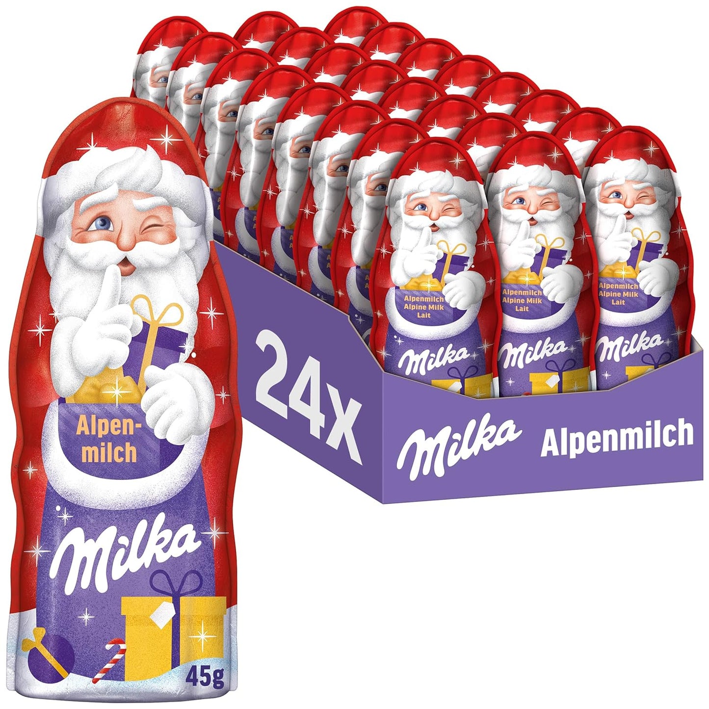 Milka Weihnachtsmann Alpenmilch 24 x 45g Weihnachtsschokolade - 100% Alpenmilch