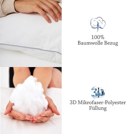 Halley Bedding Premium 3D Mikrofaser Kissen, 100% Baumwolle, 2er Set, Ergonomisch & Stützend, Nacken- & Wirbelsäule Komfort, Atmungsaktiv & Weich